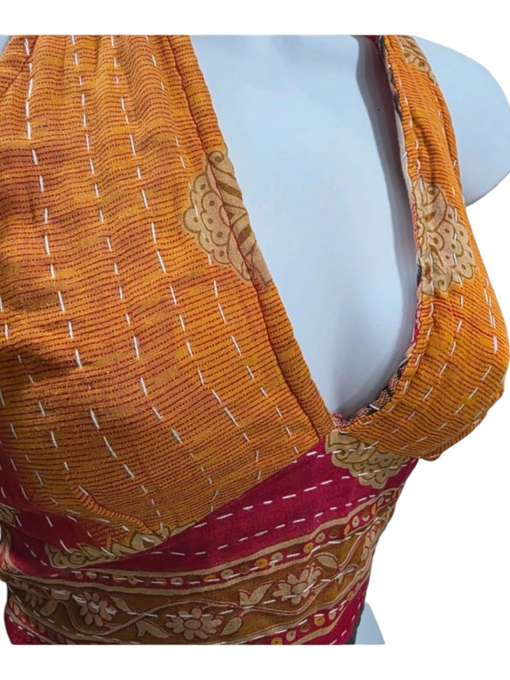 Karma Nepal Crafts Kantha Boho Halter Top OS - Picture 5 of 13
